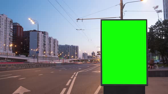 Green Screen Billboard on a Busy Highway with Traffic, Timelapse, Moscow, Russia