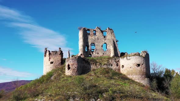 Aerial view of castle in Turna nad Bodvou village in Slovakia