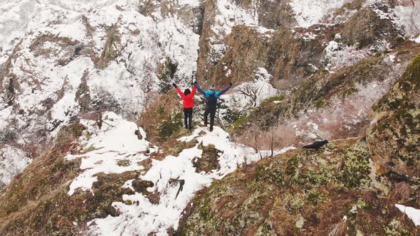 Couple Together Admire Winter Nature In Georgia