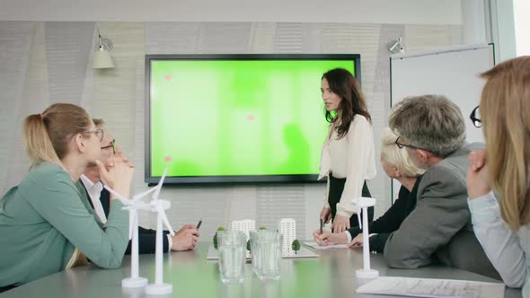 Businesswoman presented new solutions in the conference room