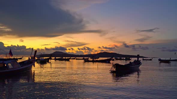 Fishing Boats In Colorful Sunrise.