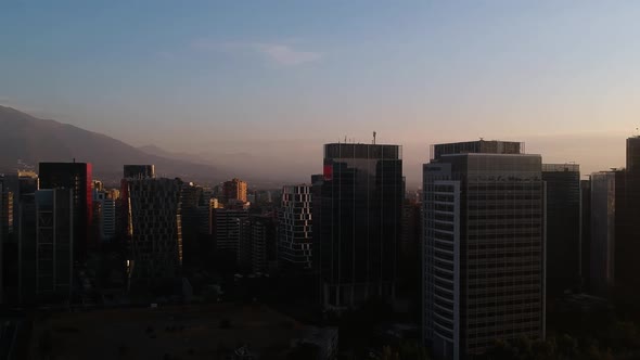 Skyline shot of Santiago at sunset