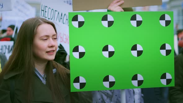 Girl Political Rally. Women Right Feminism. Feminist Blank Banner for Your Text.