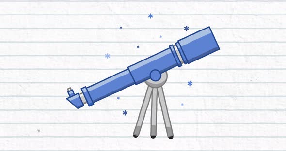 Telescope on blue lines on a white background alt