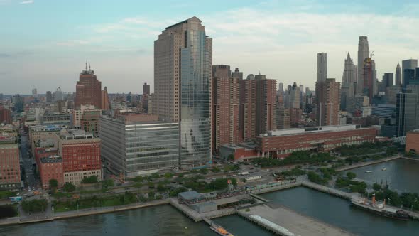 Aerial Drone Shot Descending Towards Busy Urban Avenue (West Side Highway, Manhattan, New York)