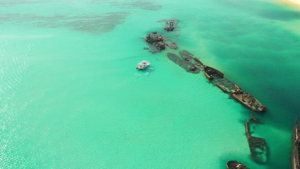 Stunning clear green water of Moreton Island. Shipwrecks and artificial reef, dive site, Queensland