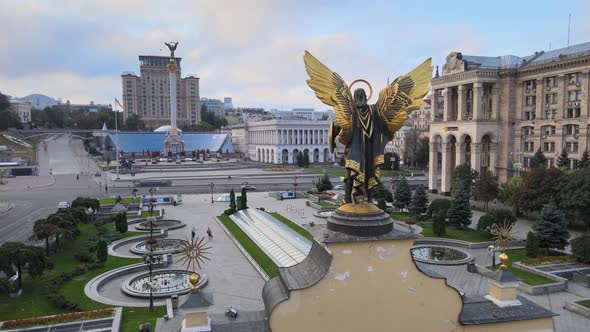 Independence Square in the Morning. Kyiv, Ukraine. Aerial View