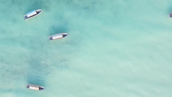 Vertical Video Boats in the Ocean Near the Coast of Zanzibar Tanzania Aerial View