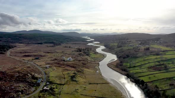 Aerial View of Gweebarra River Between Doochary and Lettermacaward in Donegal - Ireland