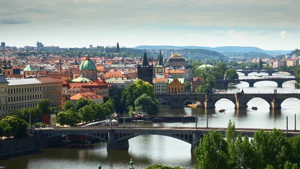 TIME LAPSE - Cityscape of beautiful Prague, Czech Republic, wide shot pan right