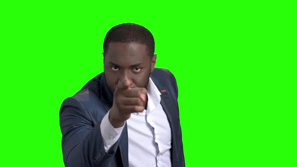 Strict Businessman Is Arguing on Green Screen