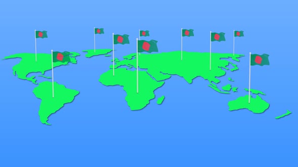Flag Of Bangladesh Around The World Flying Wave Animation