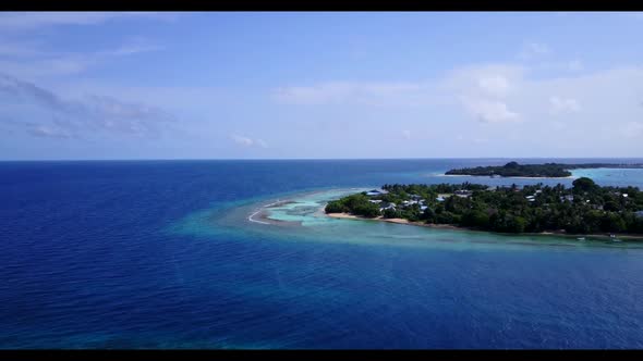 Aerial sky of tropical island beach journey by blue water and white sand background of a daytrip nea