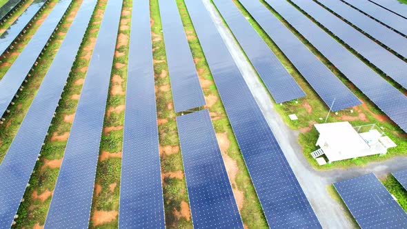Aerial Top View of Solar Farm. drone footage. 4k