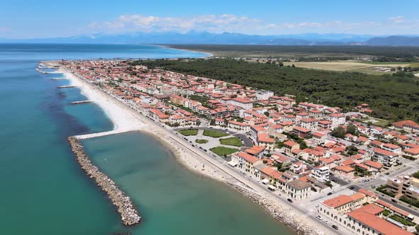 Amazing Aerial View of Marina Di Pisa Coastline Tuscany