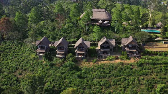 Aerial view of a hotel resort in the forest in Ella, Sri Lanka.