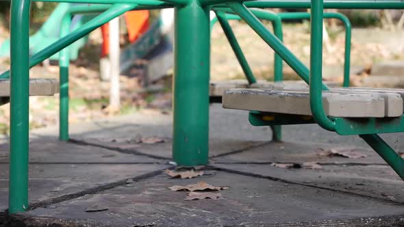 Old Metal Carousel for Children Is Moving