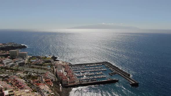 Aerial view of Los Gigantes coastal town in Tenerife, Canary Islands, Spain