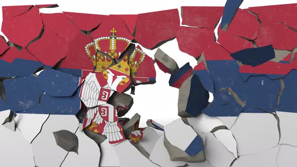 Breaking Wall with Painted Flag of Serbia alt