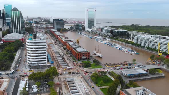 Pier, Yachts, Puerto Madero, River, Bridge (Buenos Aires, Argentina) aerial view