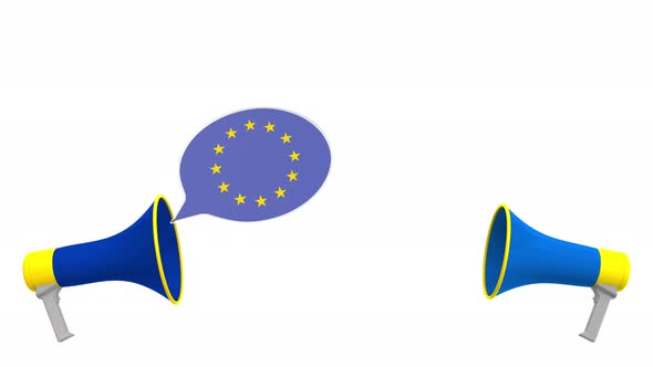 Flags of Ukraine and the European Union on Speech Balloons