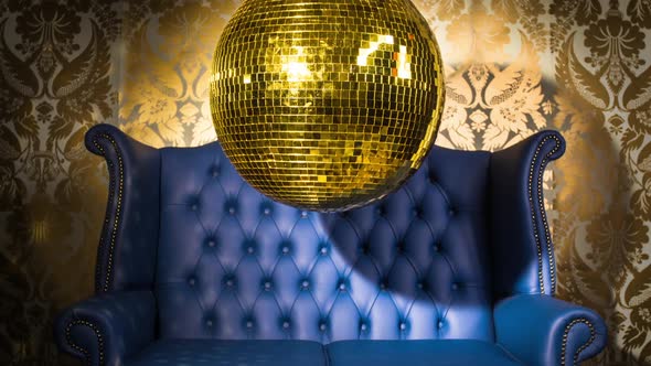 Gold Blue Chesterfield Leather Chair Discoball Party Disco