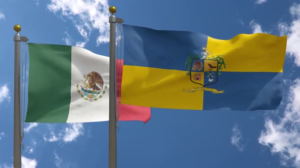 Mexico Flag Vs Tlaquepaque City Flag On Flagpole