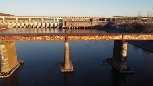 Slow motion shot of Chickamauga Dam, Chattanooga TN on the sunny day in a natural background of USA.