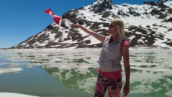 Woman with Swiss Flag in SLOW MOTION