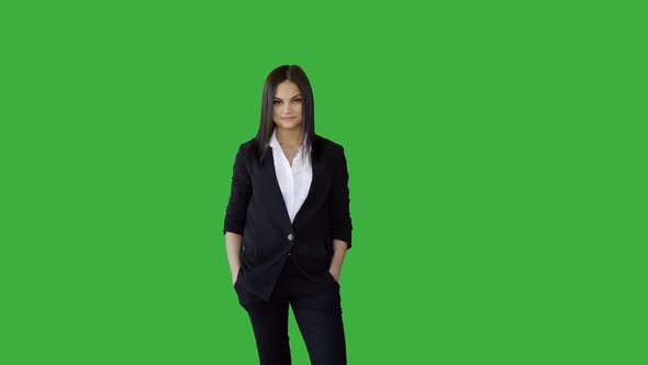 Young Attractive Business Woman Isolated on Green Screen Background