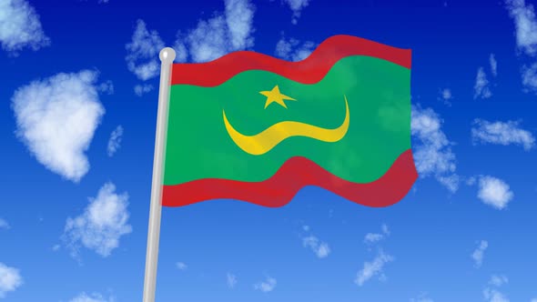 Flag Of Mauritania Flaying National Flag In The Sky