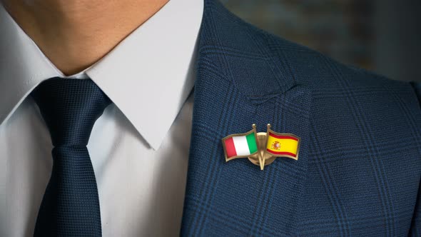 Businessman Friend Flags Pin Italy Spain