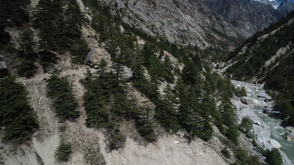 Gangotri valley in the state of Uttarakhand in India seen from the sky