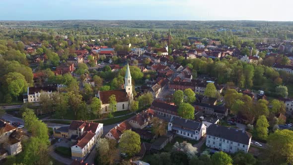 Aerial View of Kuldiga Old Town With Red Roof Tiles from Above. Europe, Latvia