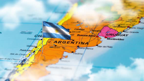 The Flag of Argentina in the World Map