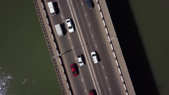 Aerial View of Road Under a Bridge Urban Traffic Jam