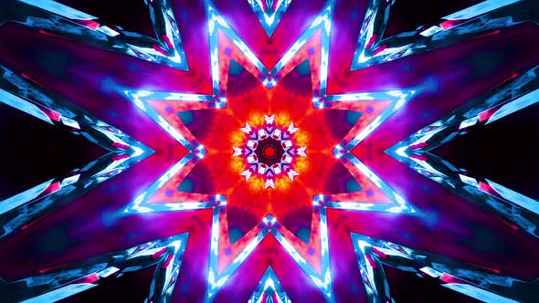 Neon glowing kaleidoscope. Looped animation