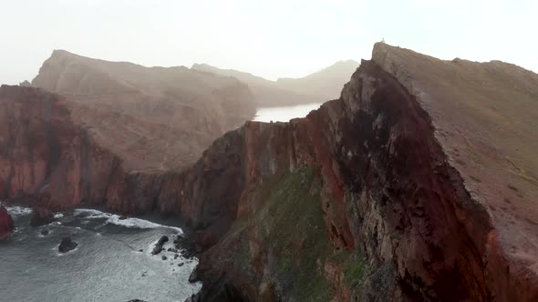 Flying Near to Huge Coastline Cliffs of Madeira Island, Portugal