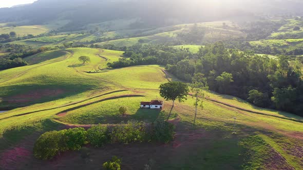 Sunset at farming landscape at countryside rural scenery.