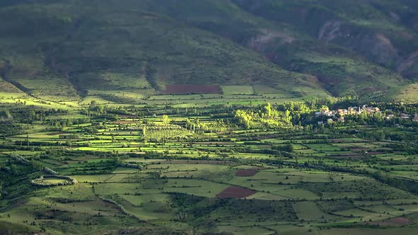 Large Valley and Hill Fields in Wonderful Sunrise Lights