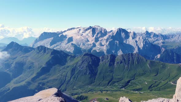 Aerial View from the Sella Group in the Dolomites