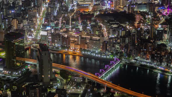 Tokyo Night Aerial Cityscape Traffic Japan Time Lapse