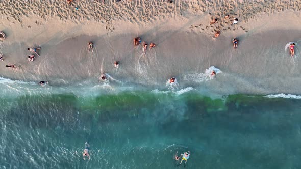 People swim in the sea aerial view 4 K Turkey Alanya