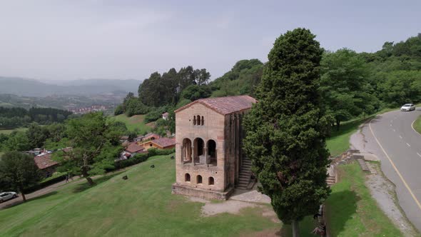 Incredible old pre romanesque Asturias Iberian kingdom church. Santa Maria del Naranco. Spanish tour