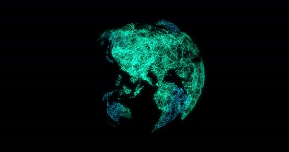 Network of connections forming a globe against black background