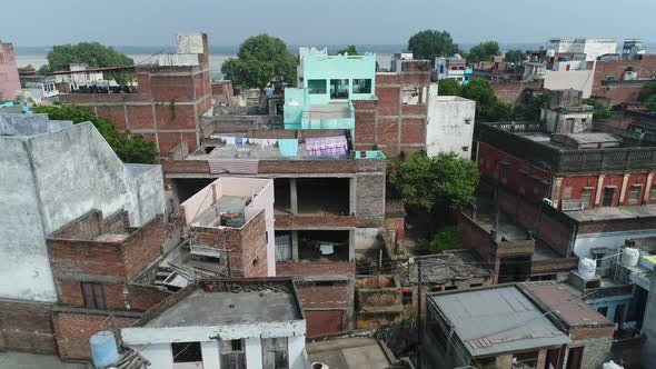 City of Varanasi (Benares) in Uttar Pradesh in India seen from the sky