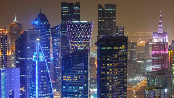 The Skyline of the West Bay Area From Top in Doha Timelapse Qatar