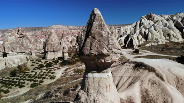 Close Up Aerial Mesmerizing View of Natural Formations of Mountains in Cappadocia Taken From Air