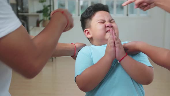 Young Asian Boys Attacking Little Boy In Glasses, Bullying