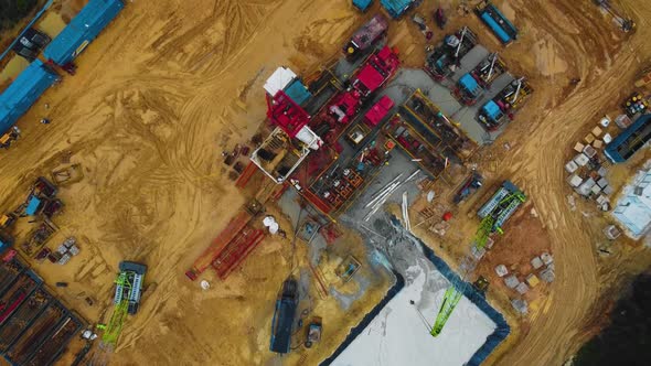 Cinematic Drone Shot of Onshore Drilling and Workover Rig structure and Rig equipment for oil explor